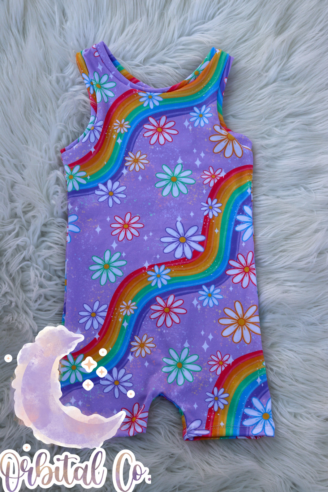 Purple rainbow daisy tank romper