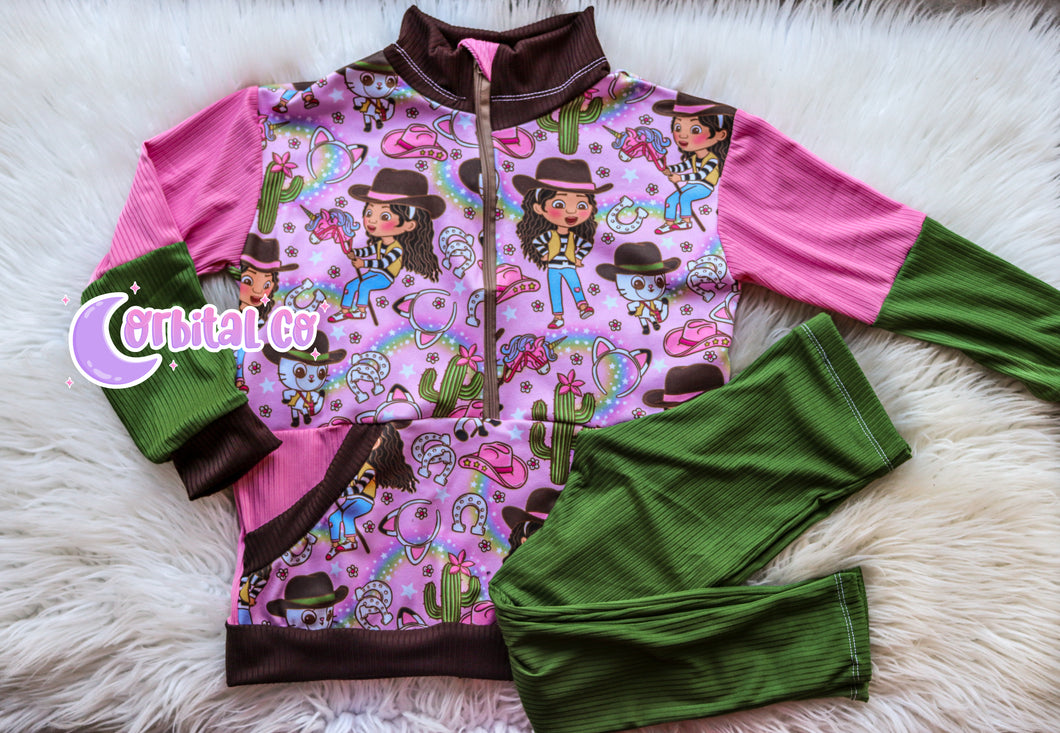 Gbby cowgirl half zip set- MTO